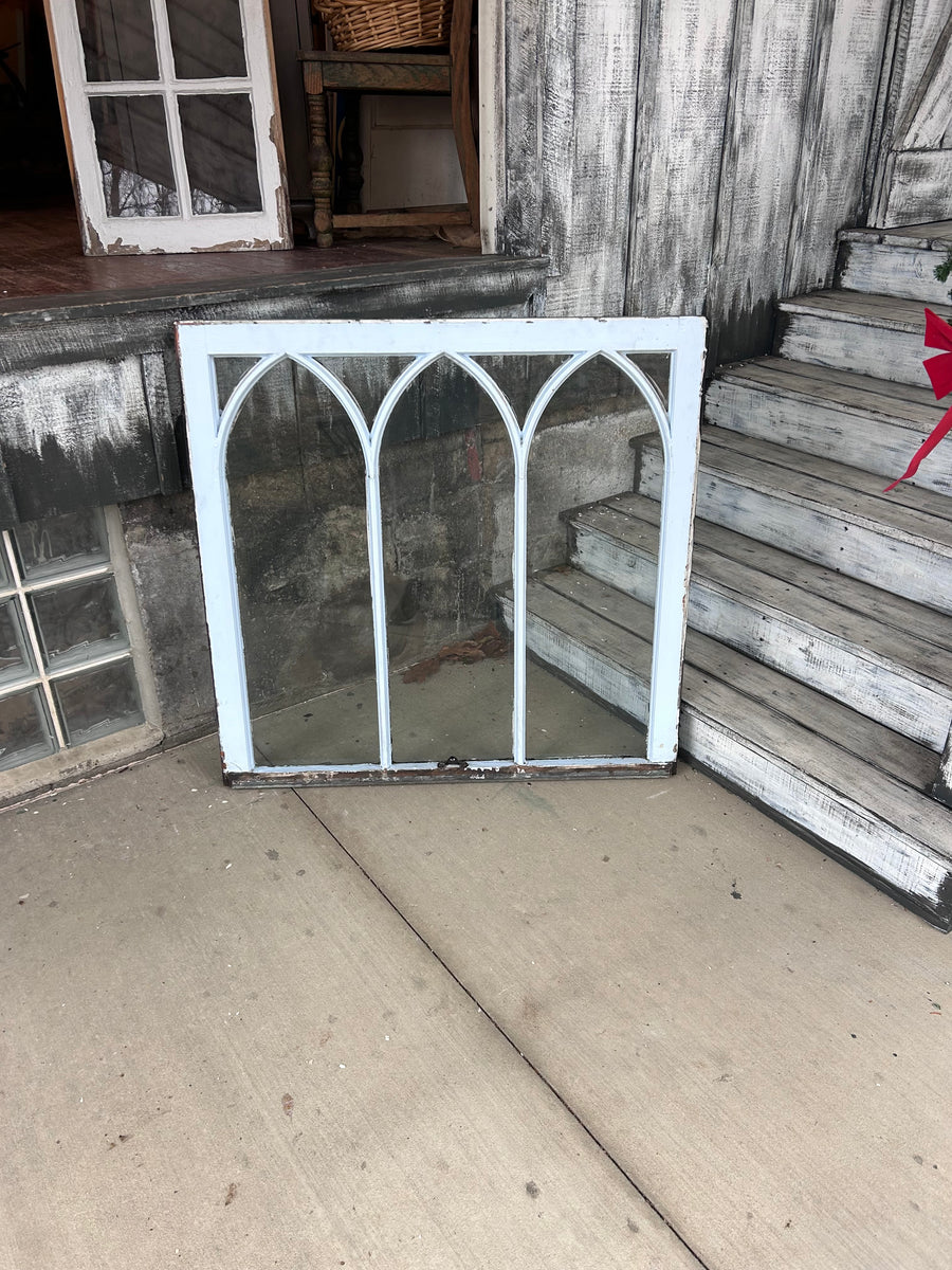 Antique Arched Glass Window w/Original Wavy Glass