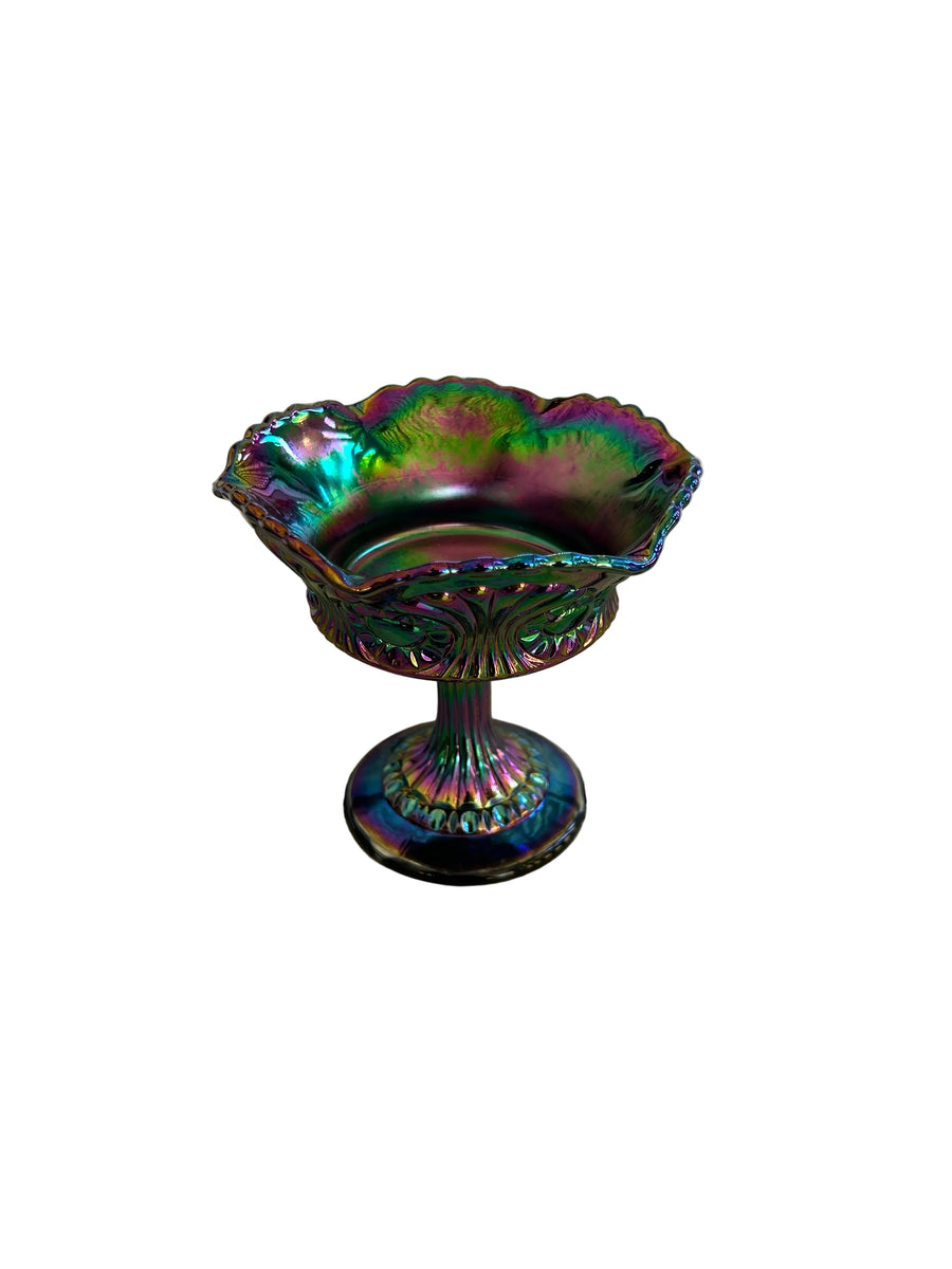 Vintage Amethyst Carnival Glass Iridescent Pedestal Compote