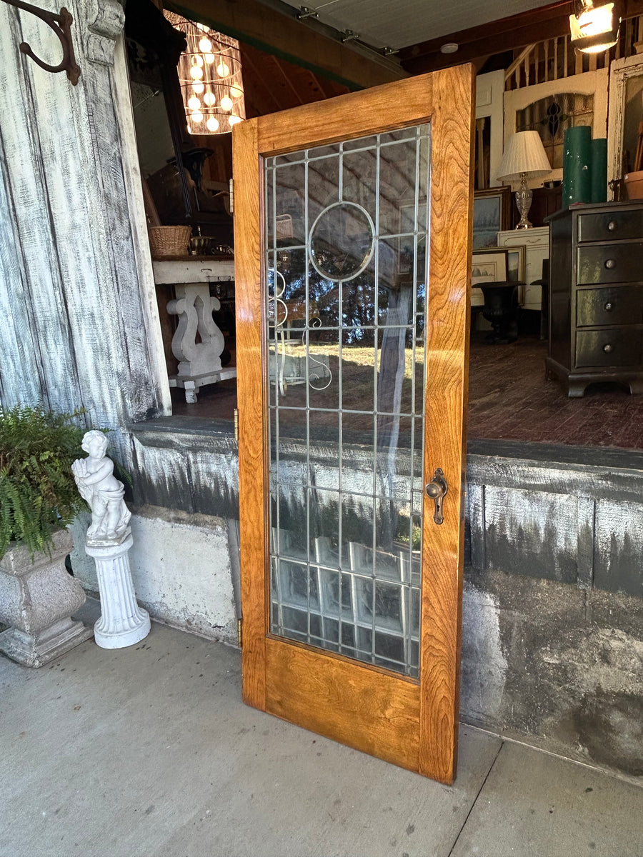 32” Antique Full View Leaded Glass Door with Beveled Glass Circle Motif