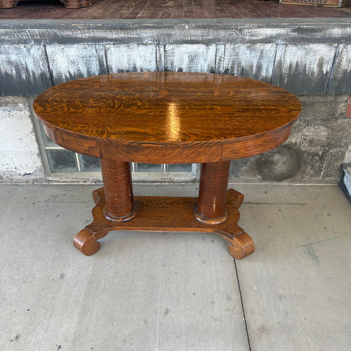 Antique Tiger Oak Veneer Library Table
