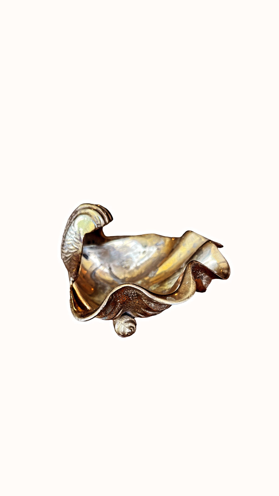 Vintage Solid Brass Footed Shell Dish