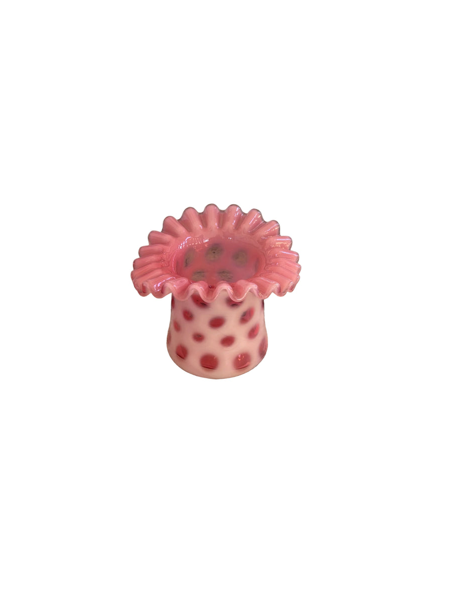 Vintage Pink Opalescent Coin-Spot Ruffled Top Hat Vase