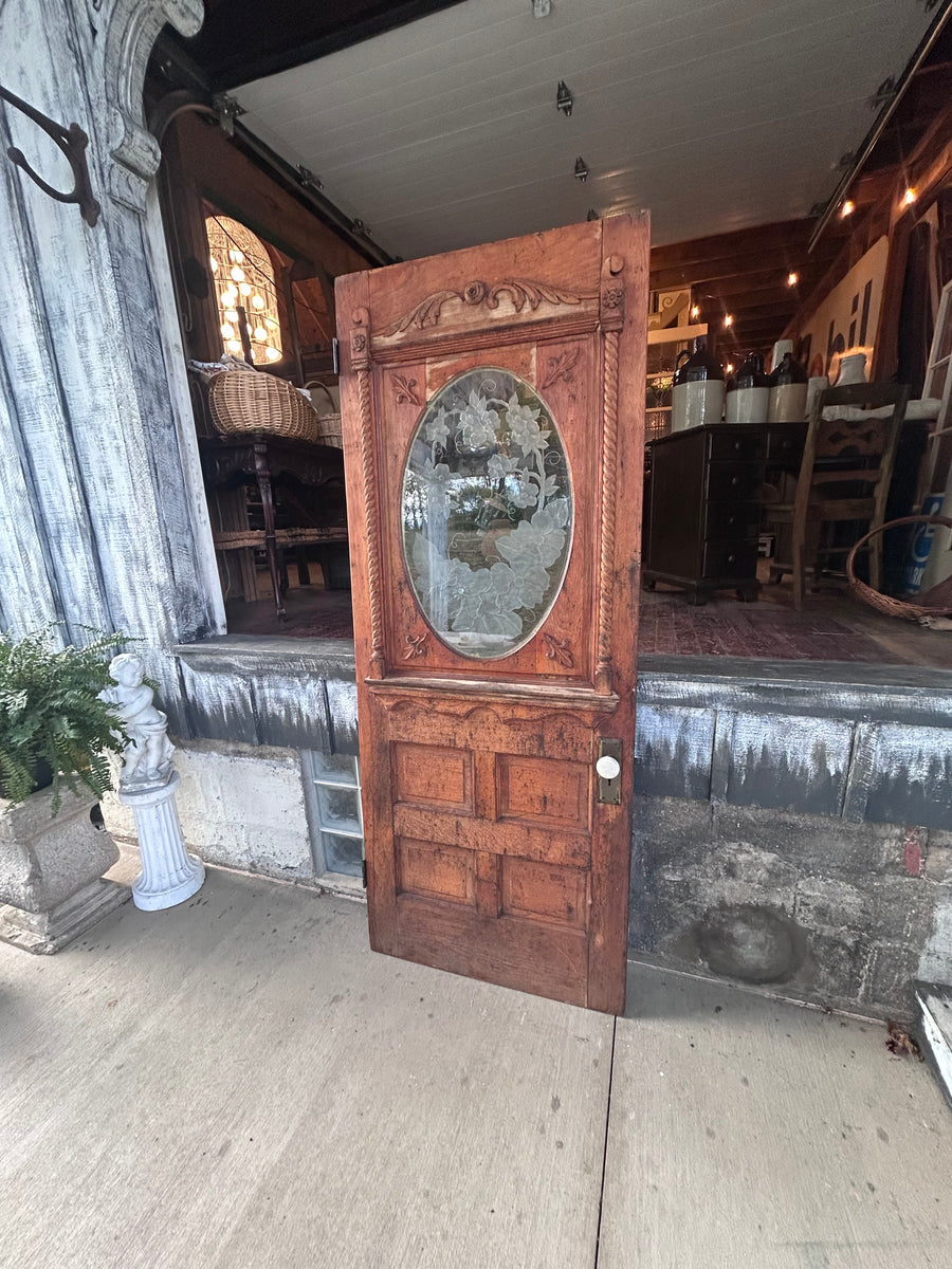32” Antique Entry Door w/Etched Glass