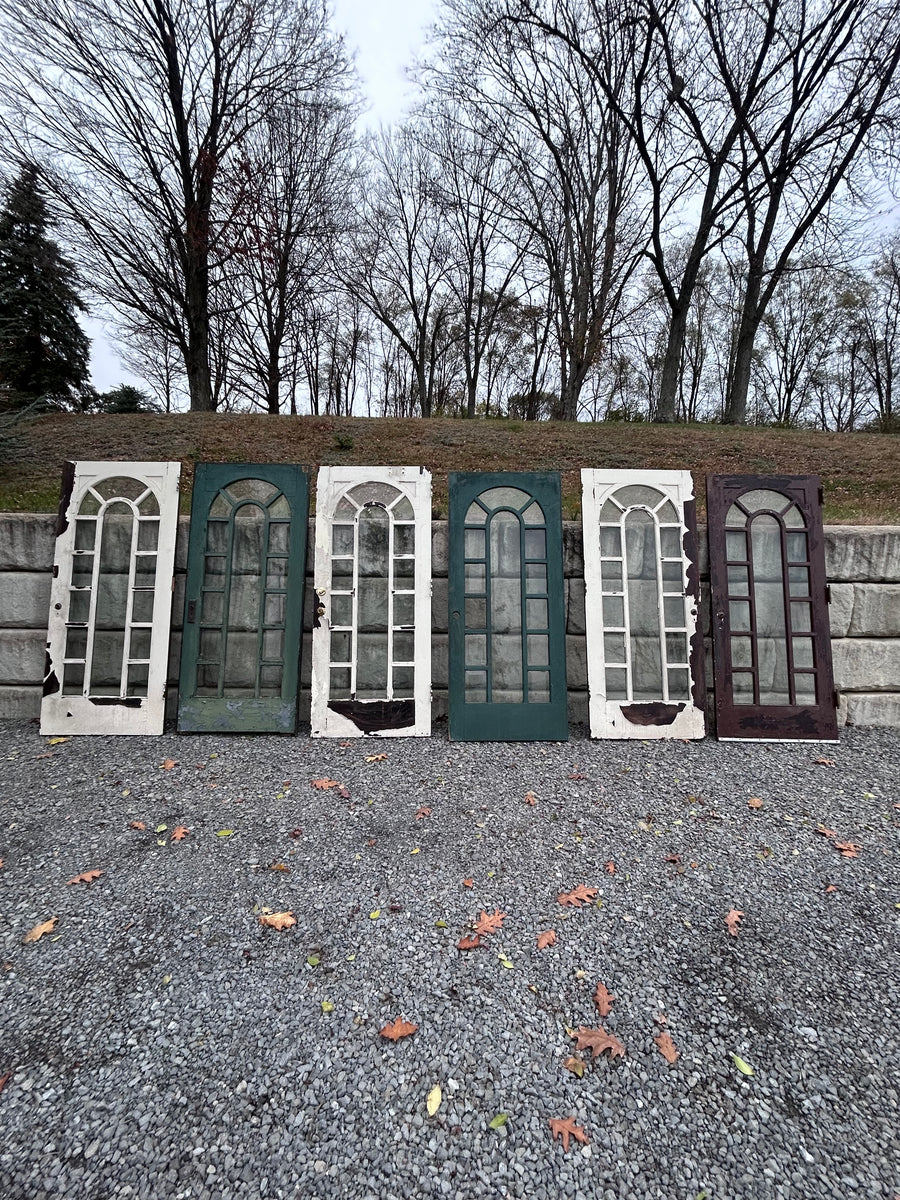 Gorgeous 36” 1920s Art Deco Entry Doors With Beveled Arched Glass Lites