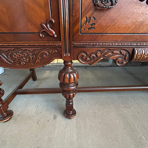 Antique Jacobean Style Buffet and China Cabinet