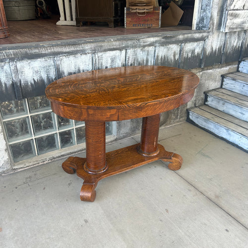 Antique Tiger Oak Veneer Library Table