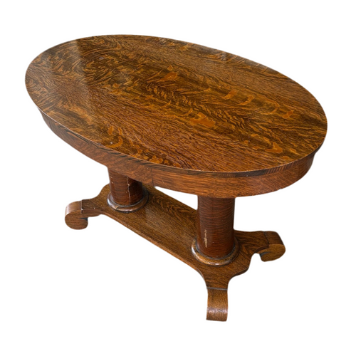 Antique Tiger Oak Veneer Library Table