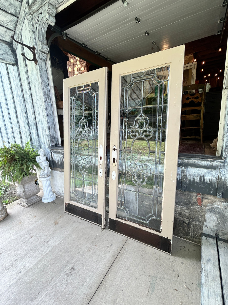 Antique Leaded Beveled Glass French Doors