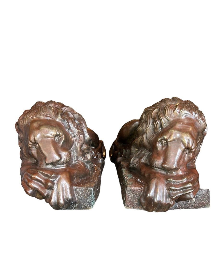 Cast Bronze Lying Lions