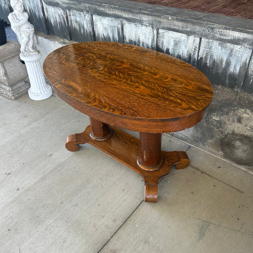Antique Tiger Oak Veneer Library Table