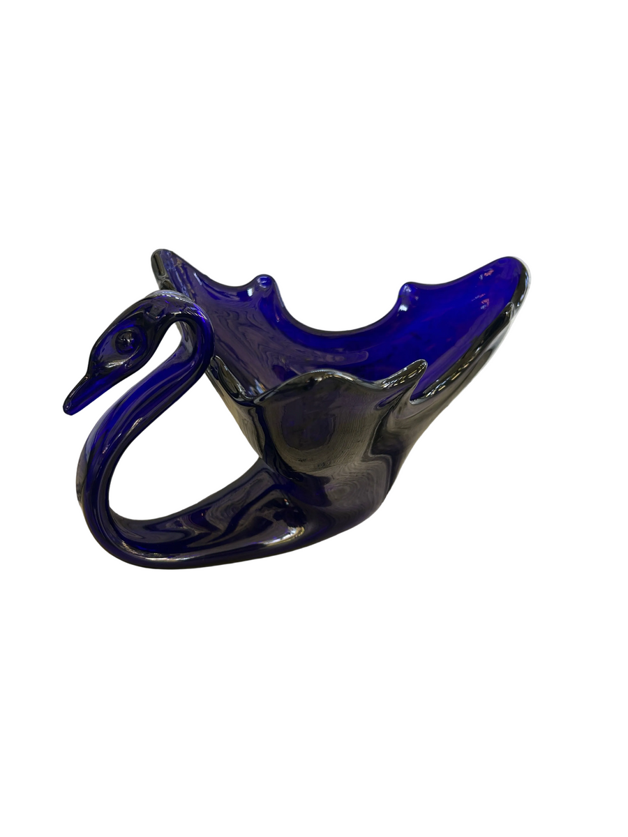 Vintage Cobalt Blue Art Glass Swan Centerpiece Bowl