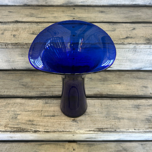 Vintage Cobalt Blue Sculptural Trumpet Art Glass Vase