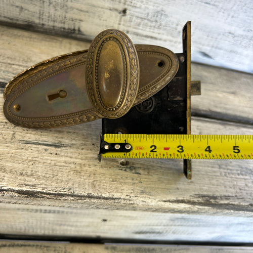 Antique Ornate Brass-Tone Door Knob & Mortise Lock Set