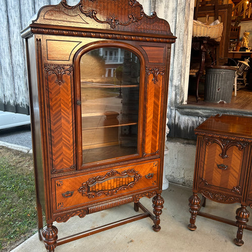 Antique Jacobean Style Buffet and China Cabinet