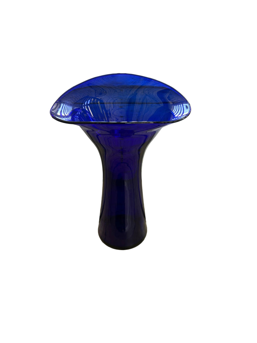 Vintage Cobalt Blue Sculptural Trumpet Art Glass Vase