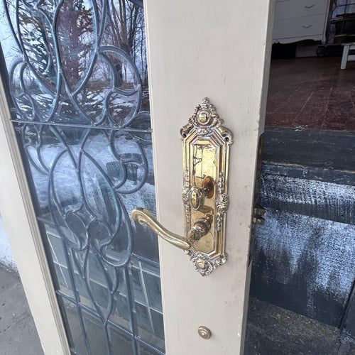 Solid Oak 30” Exterior Door w/Beveled Leaded Glass Window
