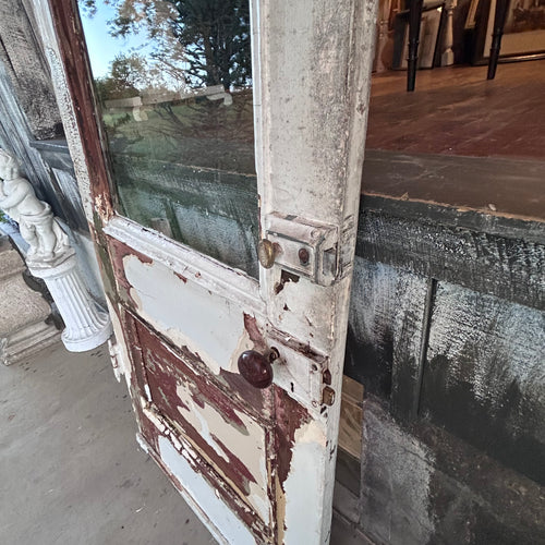 Antique Entry Door with Original Wavy Glass & Carved Panel