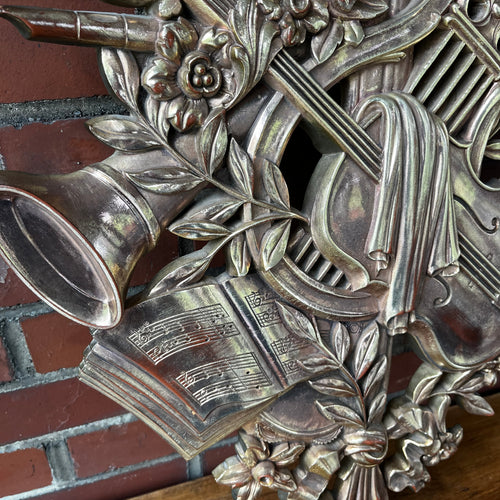 Vintage Mid Century Syracuse Ornamental Co Musical Bronze Wall Plaque