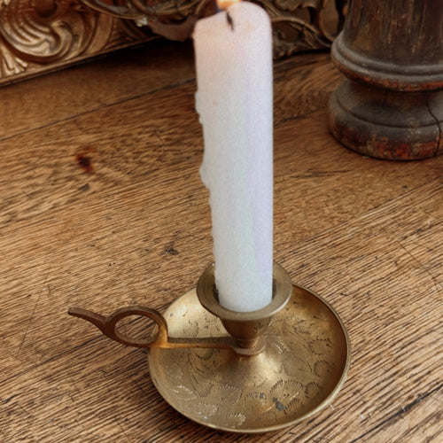 Vintage Brass Candlestick Holder w/Finger Loop