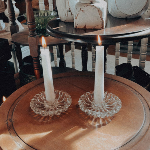 Vintage Glass Daisy Candlestick Holders