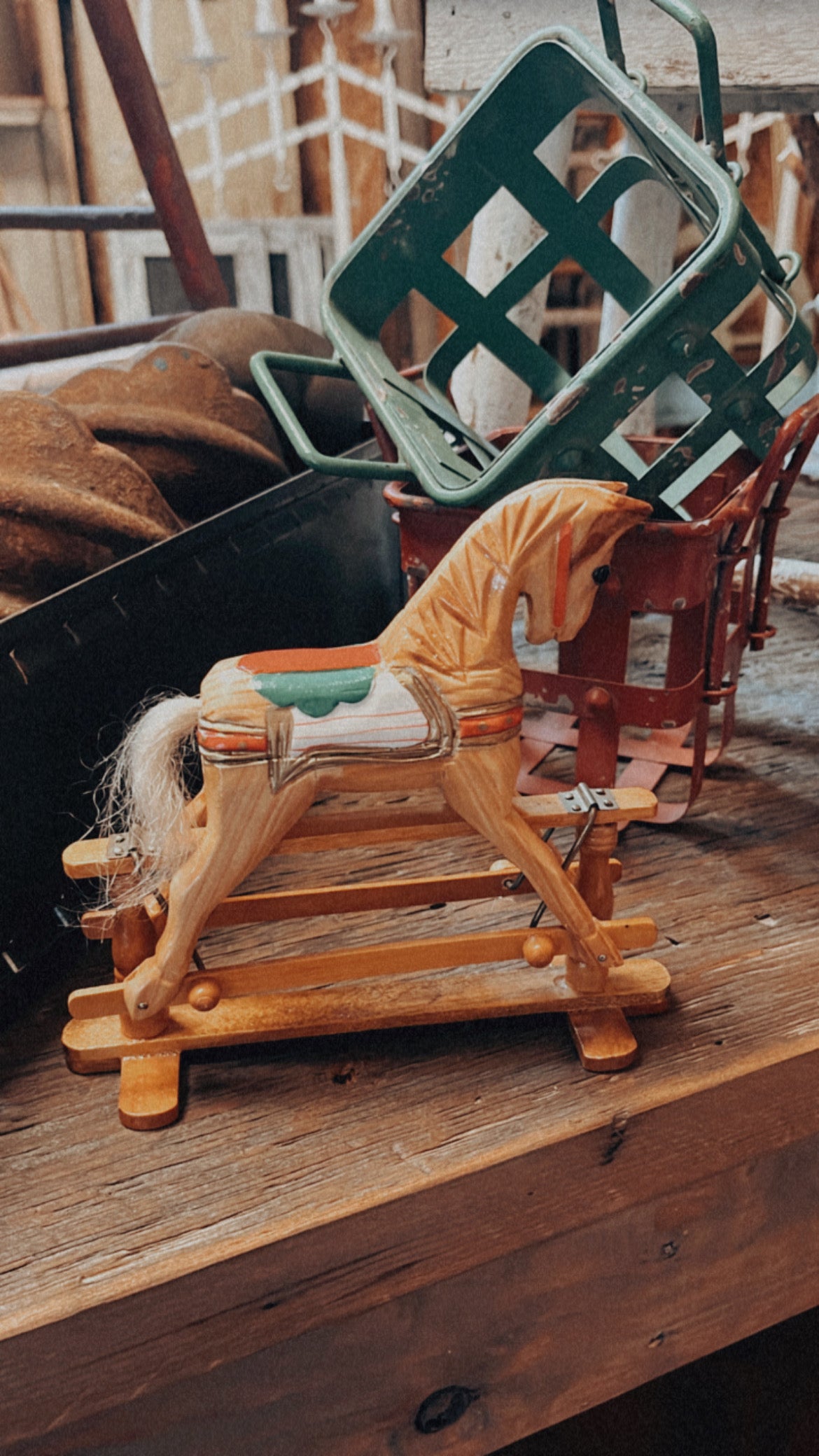 Classic wooden rocking horse on sale