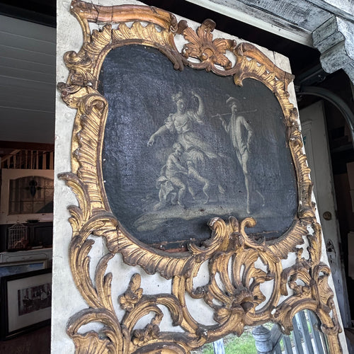 Monumental Rocco Revival Floor Mirror w/Antique Figural Panel
