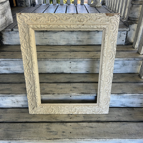 Antique Ornate Cream Picture Frame with Plaster Overlay