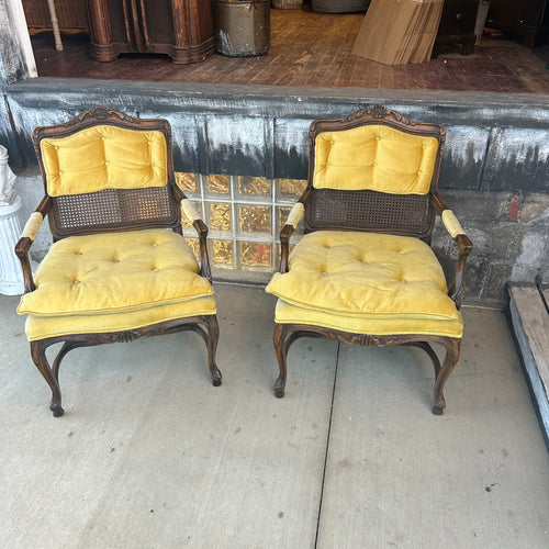 Antique Cane + Velvet Chairs