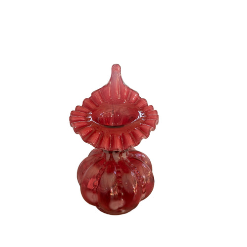 Vintage Cranberry Opalescent Beaded Melon Jack-in-the-Pulpit Vase