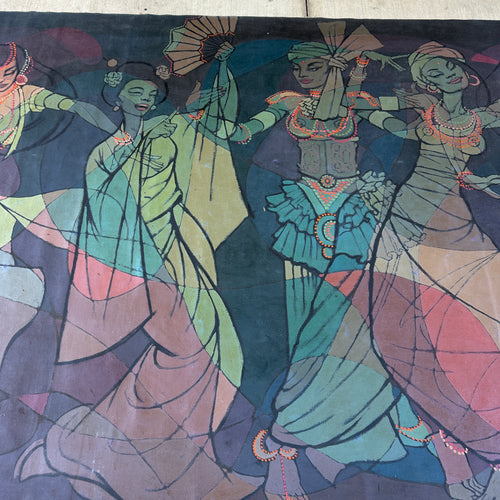 1961 Original Ray Smith Belly Dancer Mural – Massive 19-Foot Vintage Painting