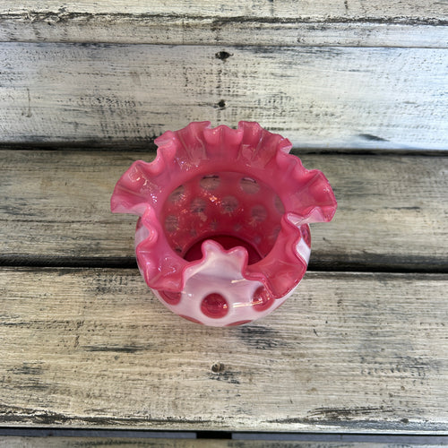 Vintage Cranberry Opalescent Coin Dot Ruffled Rose Bowl