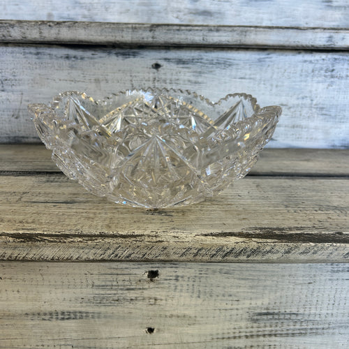 Vintage Brilliant-Style Cut Crystal Starburst Serving Bowl