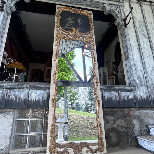Monumental Rocco Revival Floor Mirror w/Antique Figural Panel