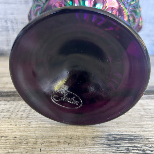 Vintage Amethyst Carnival Glass Iridescent Pedestal Compote