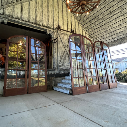 8ft tall Antique Arched Top French Doors with Original Wavy Glass