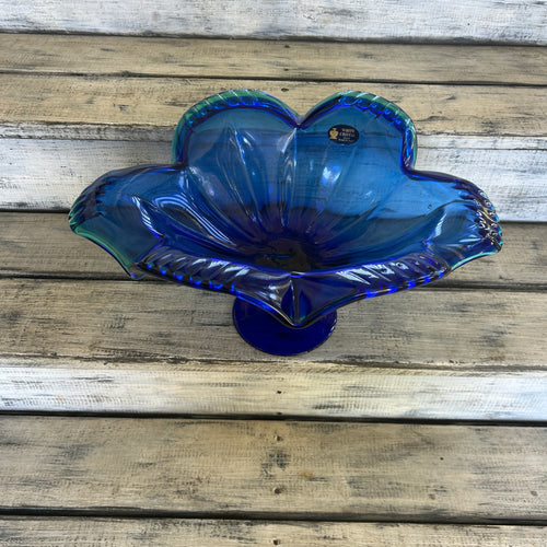 Vintage White Cristal Italian Blue & Green Art Glass Centerpiece Bowl