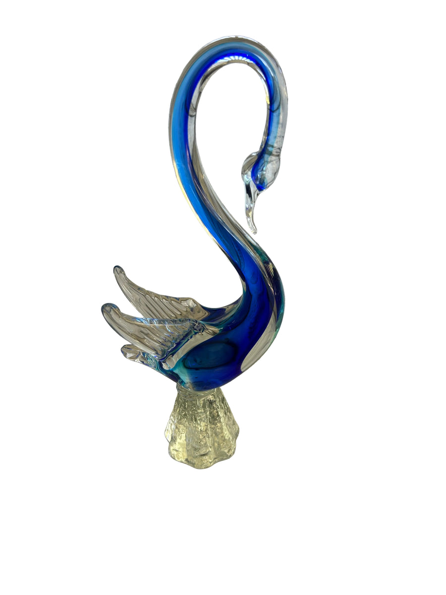 Vintage Blue & Clear Murano-Style Art Glass Swan Sculpture