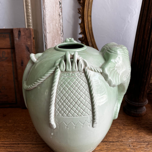 Vintage Celadon Green Elephant Vase