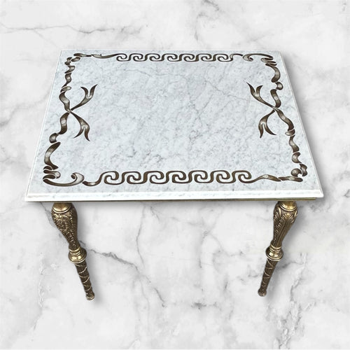 Neoclassical Style Marble+Brass Side Tables + Coffee Table