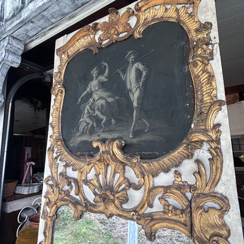 Monumental Rocco Revival Floor Mirror w/Antique Figural Panel