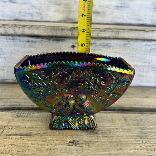 Vintage Fenton Amethyst Carnival Glass Love Birds Vase