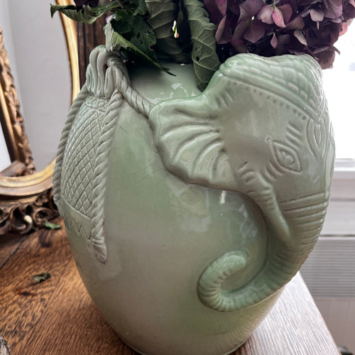 Vintage Celadon Green Elephant Vase