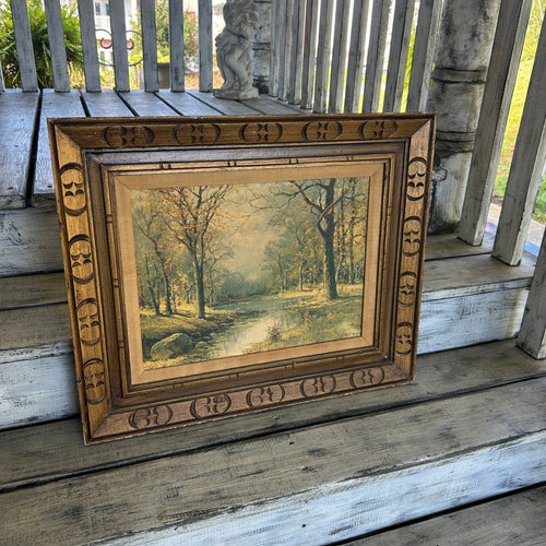 Vintage Framed Woodland River Landscape Print - After Robert Wood