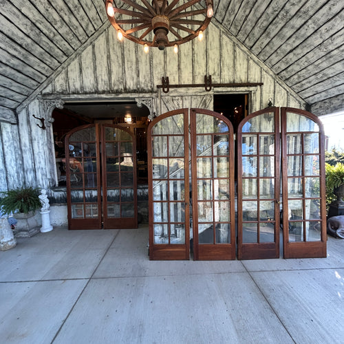 8ft tall Antique Arched Top French Doors with Original Wavy Glass