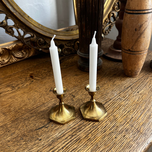 Vintage Pair of Mini Brass Candlestick Holders