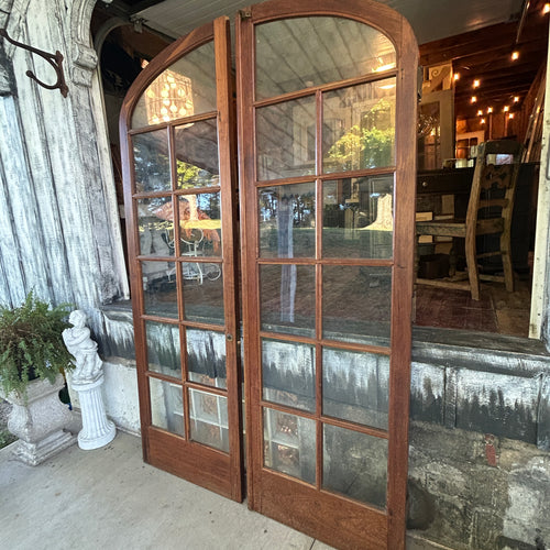 8ft tall Antique Arched Top French Doors with Original Wavy Glass