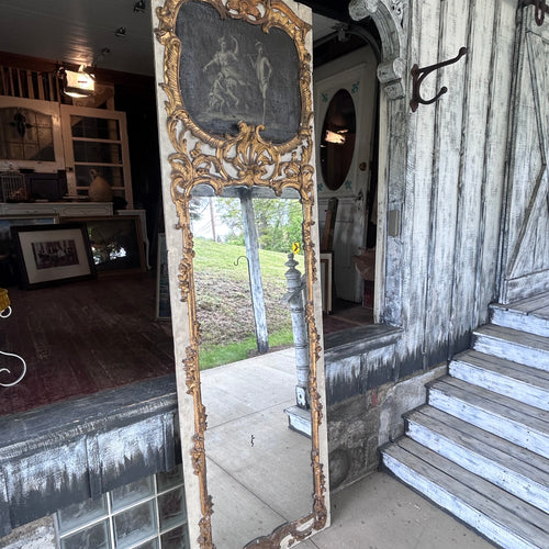 Monumental Rocco Revival Floor Mirror w/Antique Figural Panel