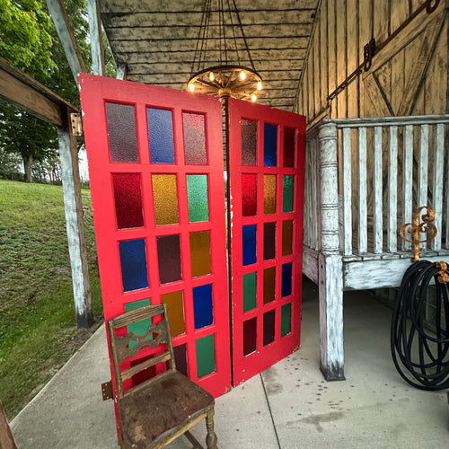 Antique Stained Glass 15 Lite Doors with Textured Figured Glass