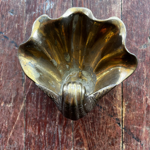 Vintage Solid Brass Footed Shell Dish