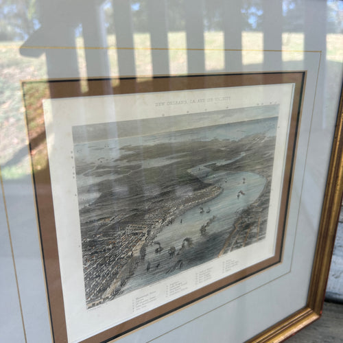 Vintage Framed Historical New Orleans & Mississippi River Panoramic Print